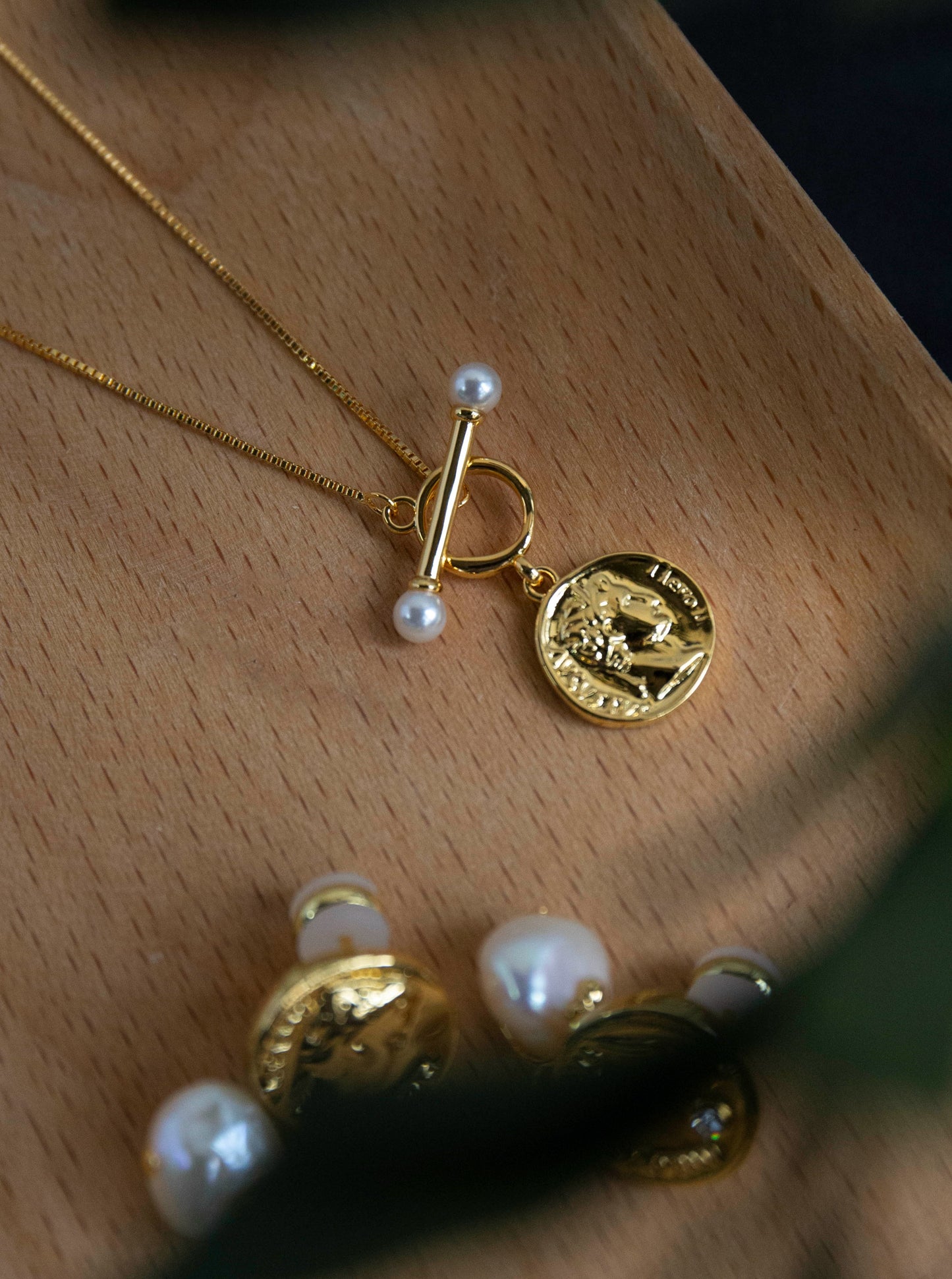 Ancient Coin and Pearl Necklace