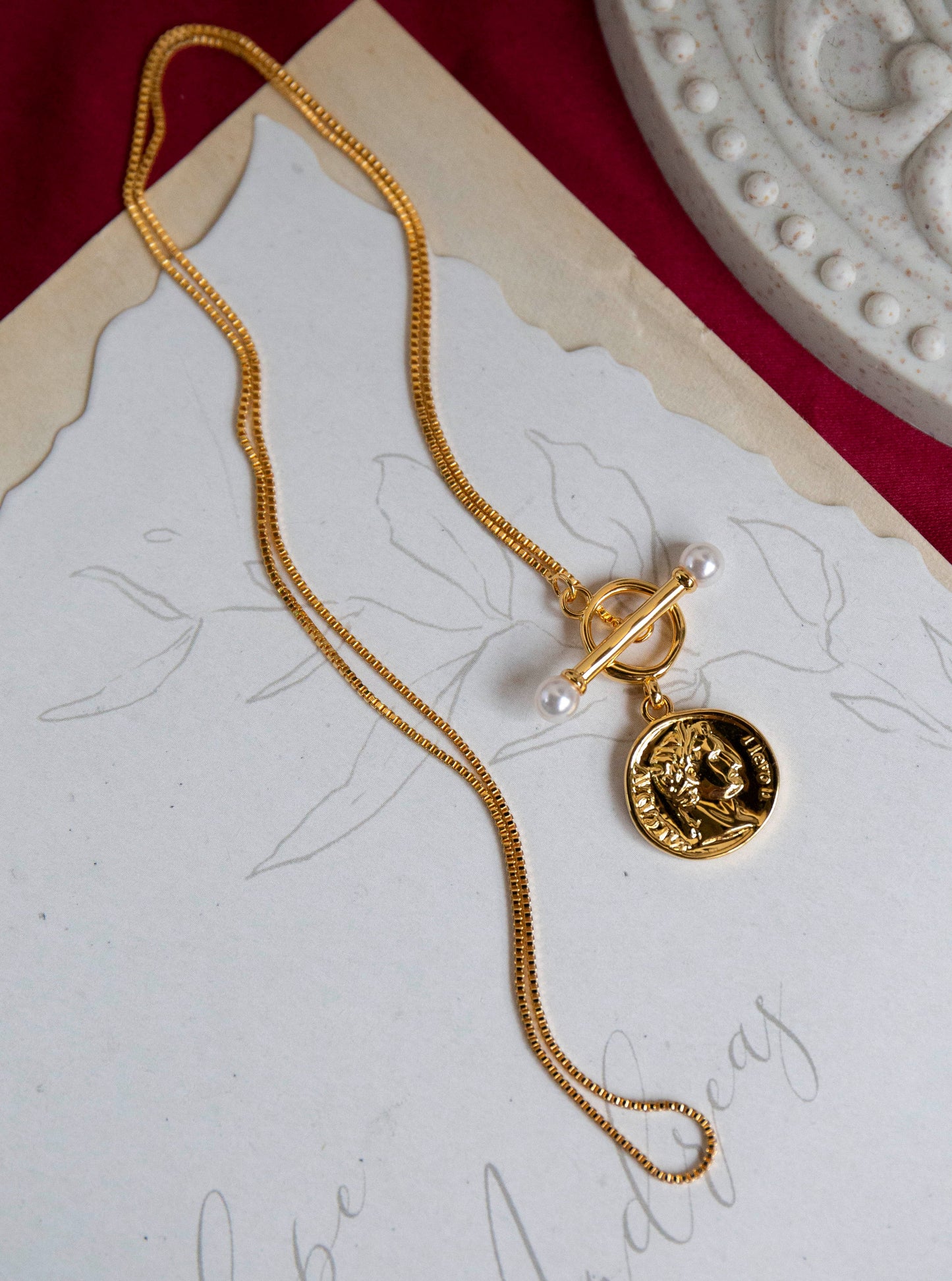 Ancient Coin and Pearl Necklace