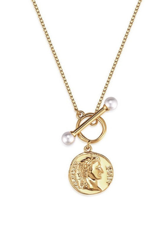 Ancient Coin and Pearl Necklace