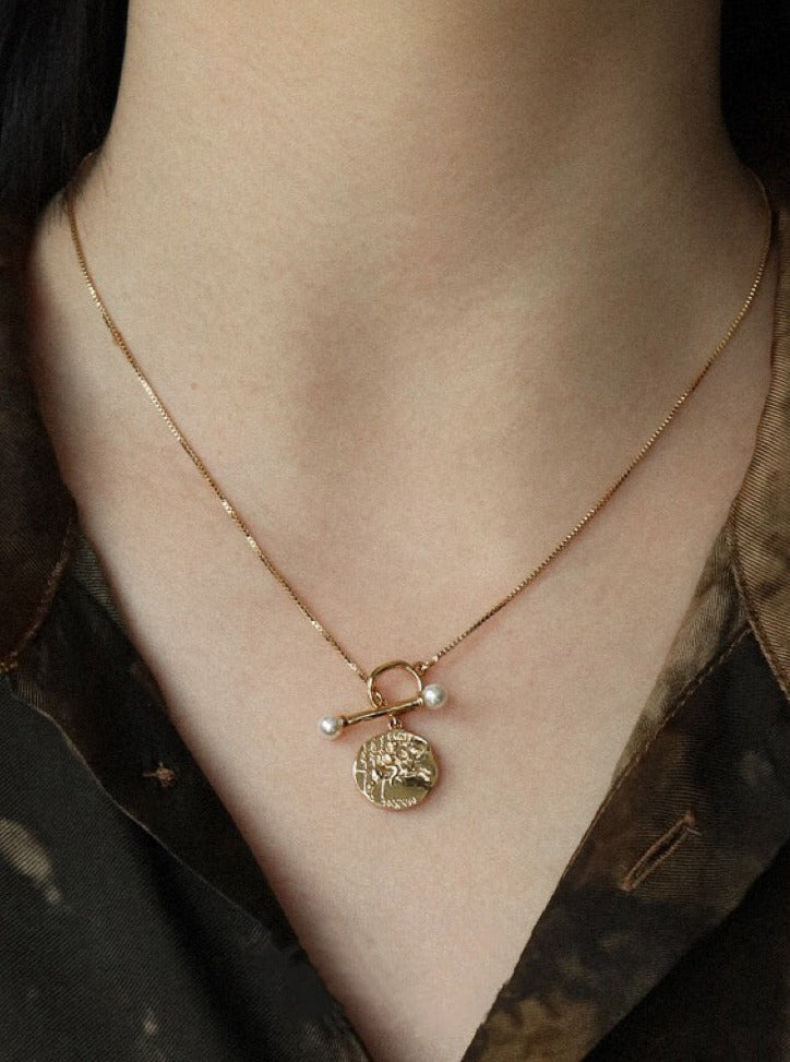 Ancient Coin and Pearl Necklace