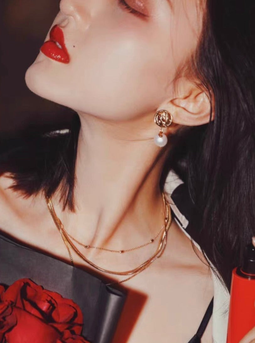 Ancient Coin and Pearl Stud Earrings