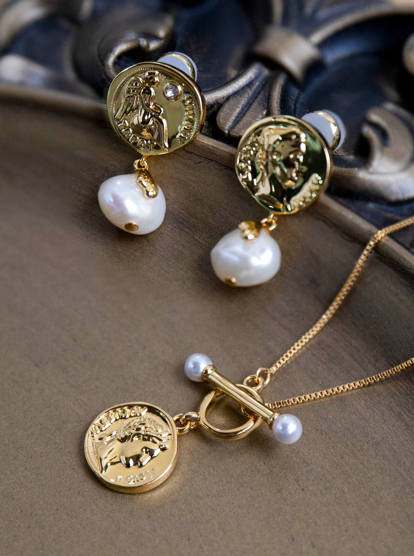 Ancient Coin and Pearl Necklace