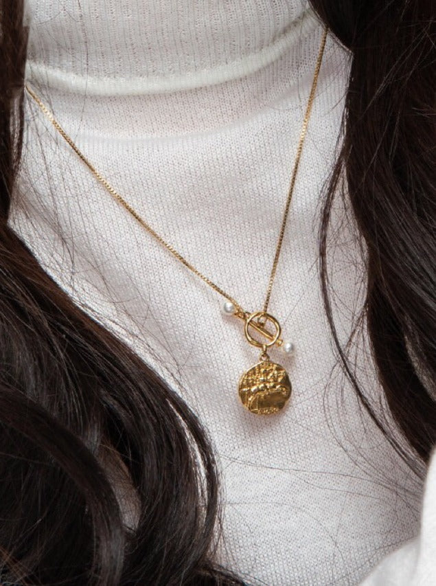 Ancient Coin and Pearl Necklace