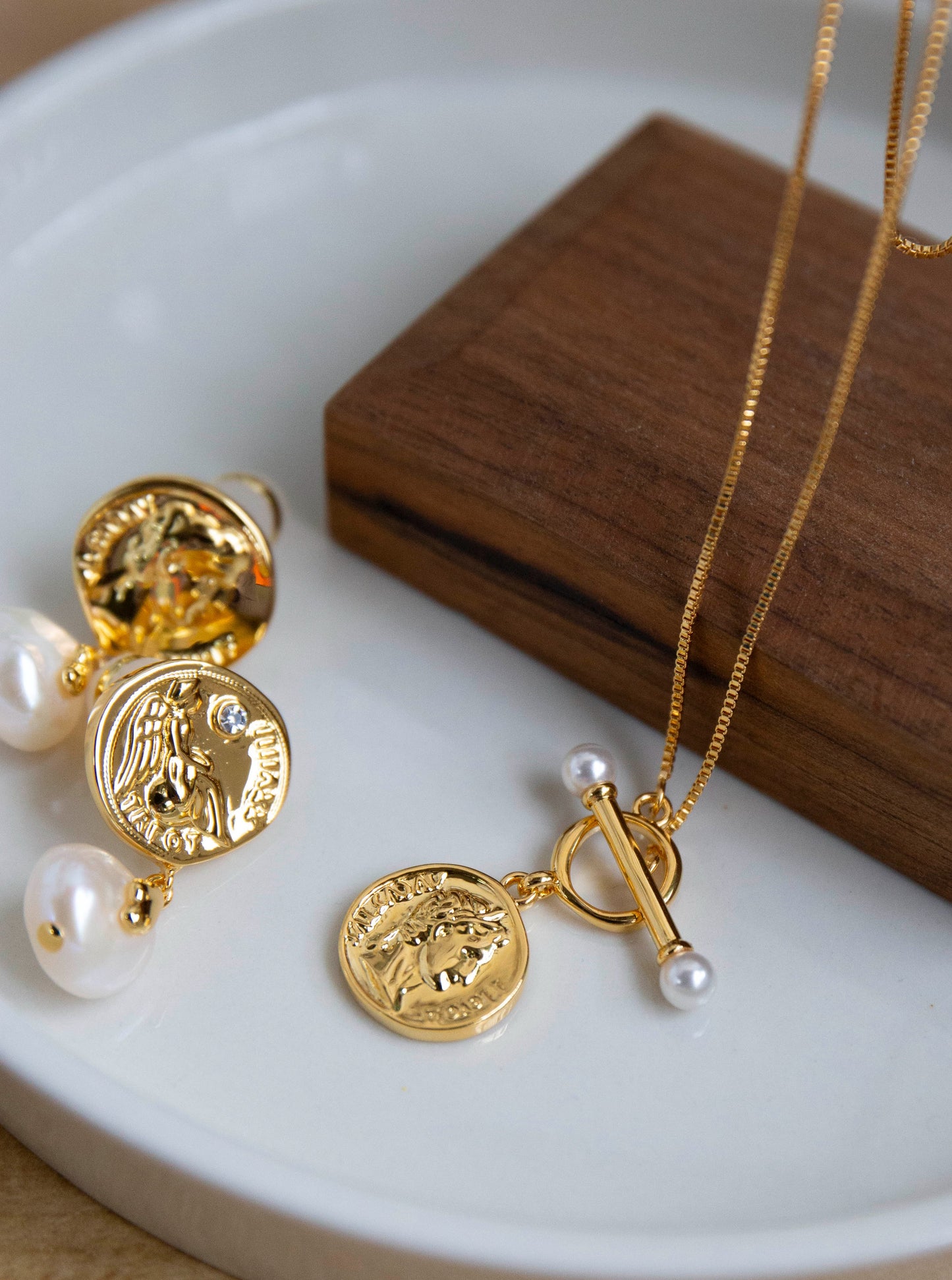 Ancient Coin and Pearl Necklace