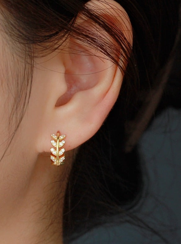 Olive Leaf Zircon Hoops