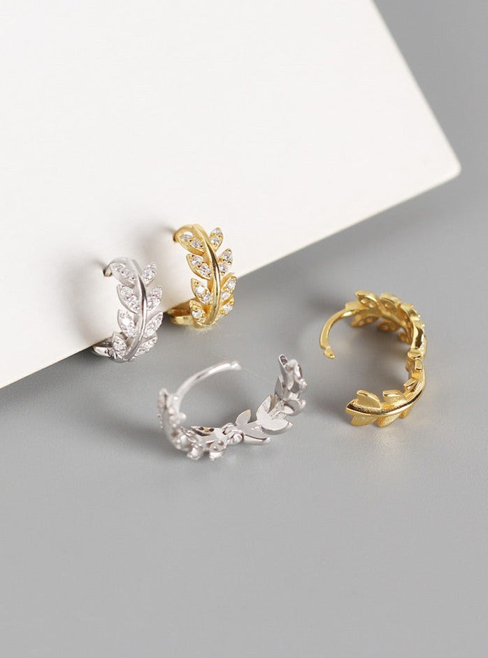Olive Leaf Zircon Hoops