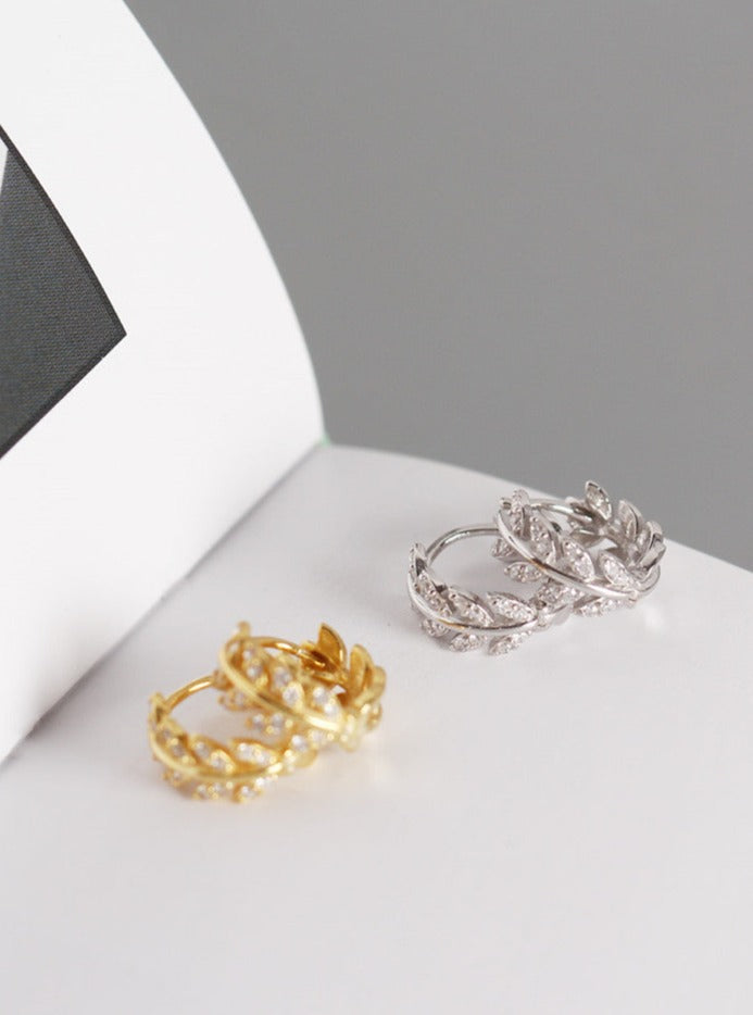 Olive Leaf Zircon Hoops