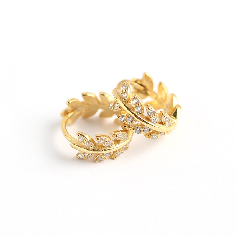 Olive Leaf Zircon Hoops