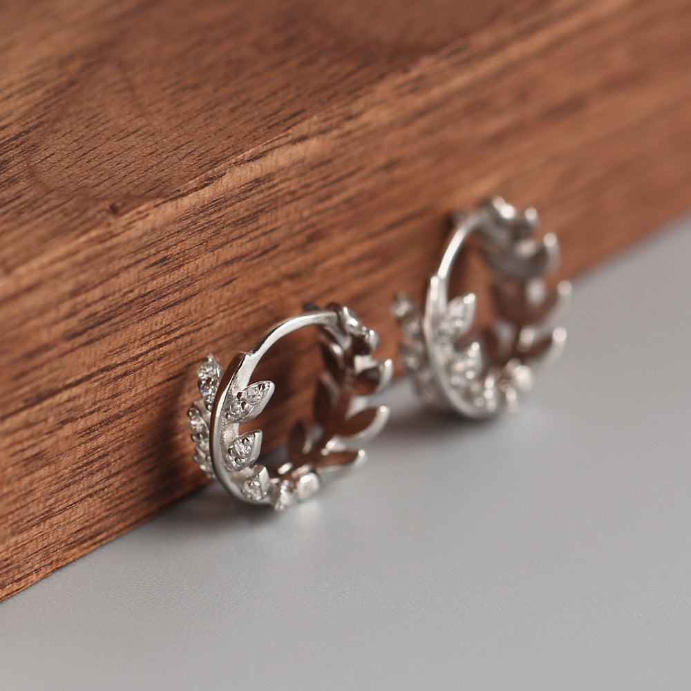 Olive Leaf Zircon Hoops