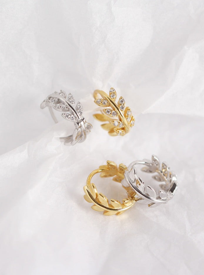 Olive Leaf Zircon Hoops