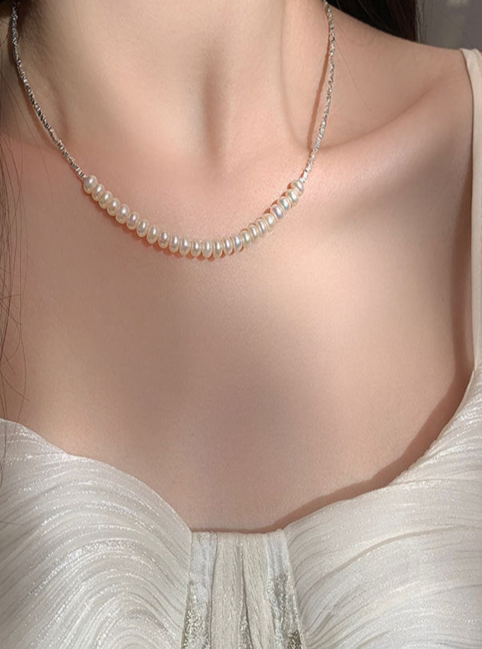Pearls and Square-cut Silver Pieces Necklace
