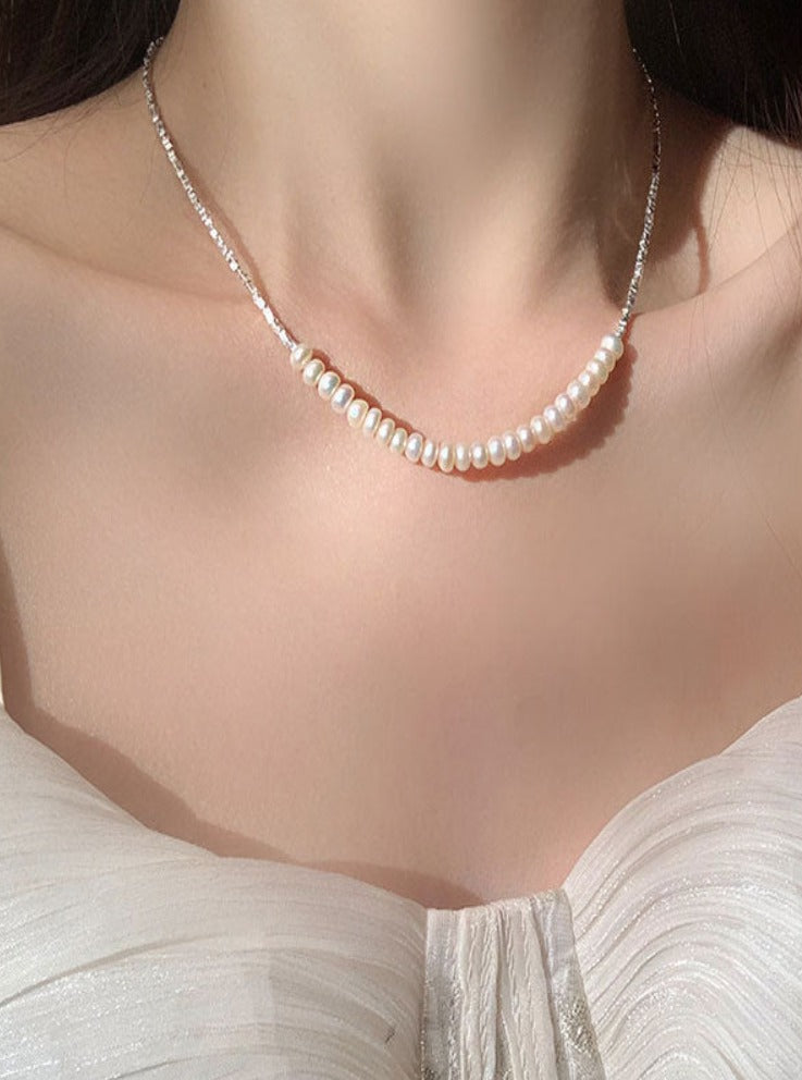 Pearls and Square-cut Silver Pieces Necklace