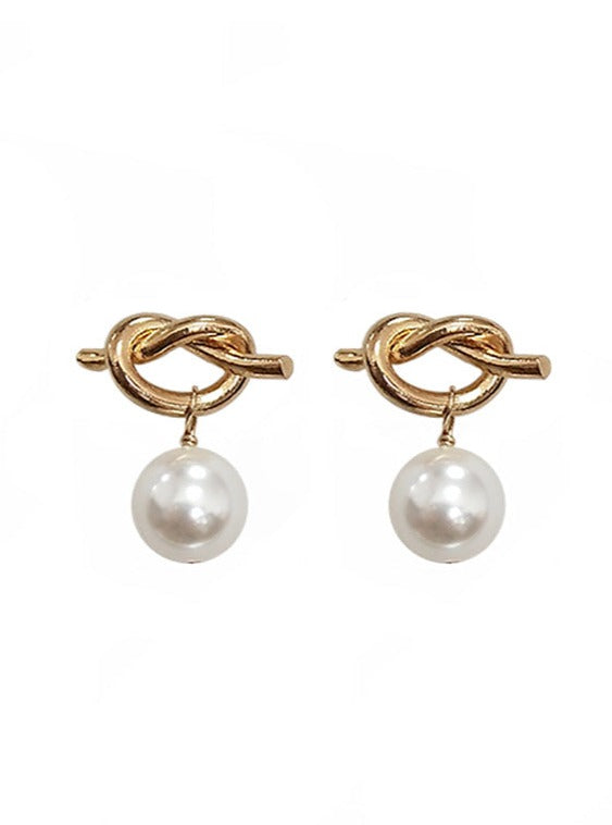 18K Short Rope Knots and Pearl Earring