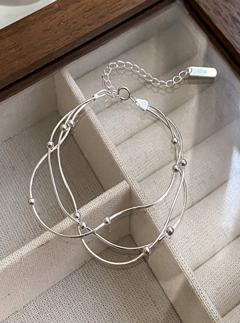 18K Three-layer Snake Bone Chain with Beads Bracelet