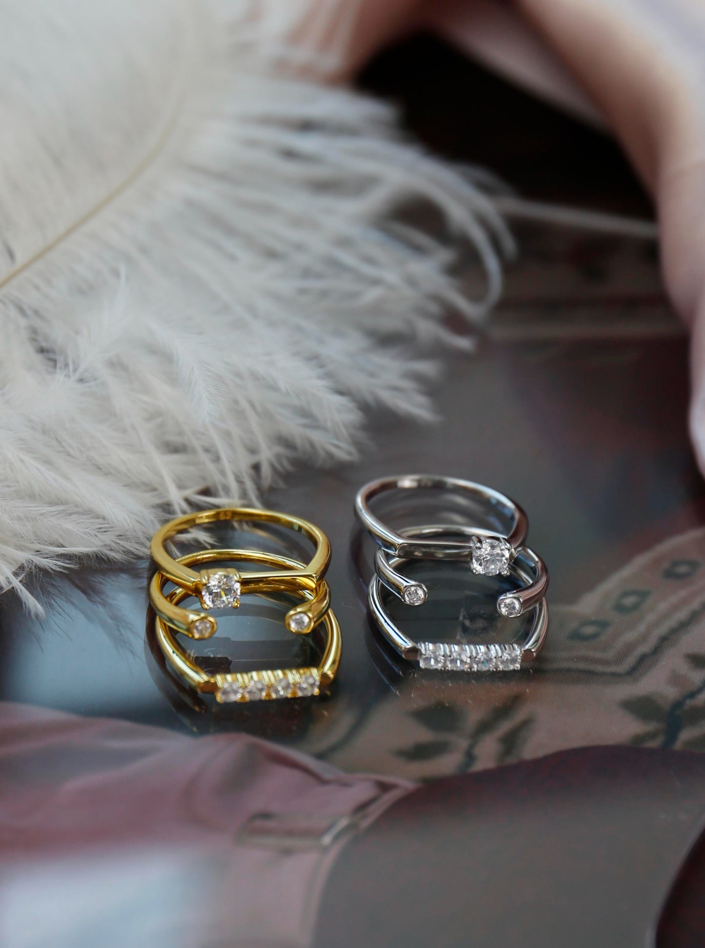18K Gold Minimalist Zircon Ring Set