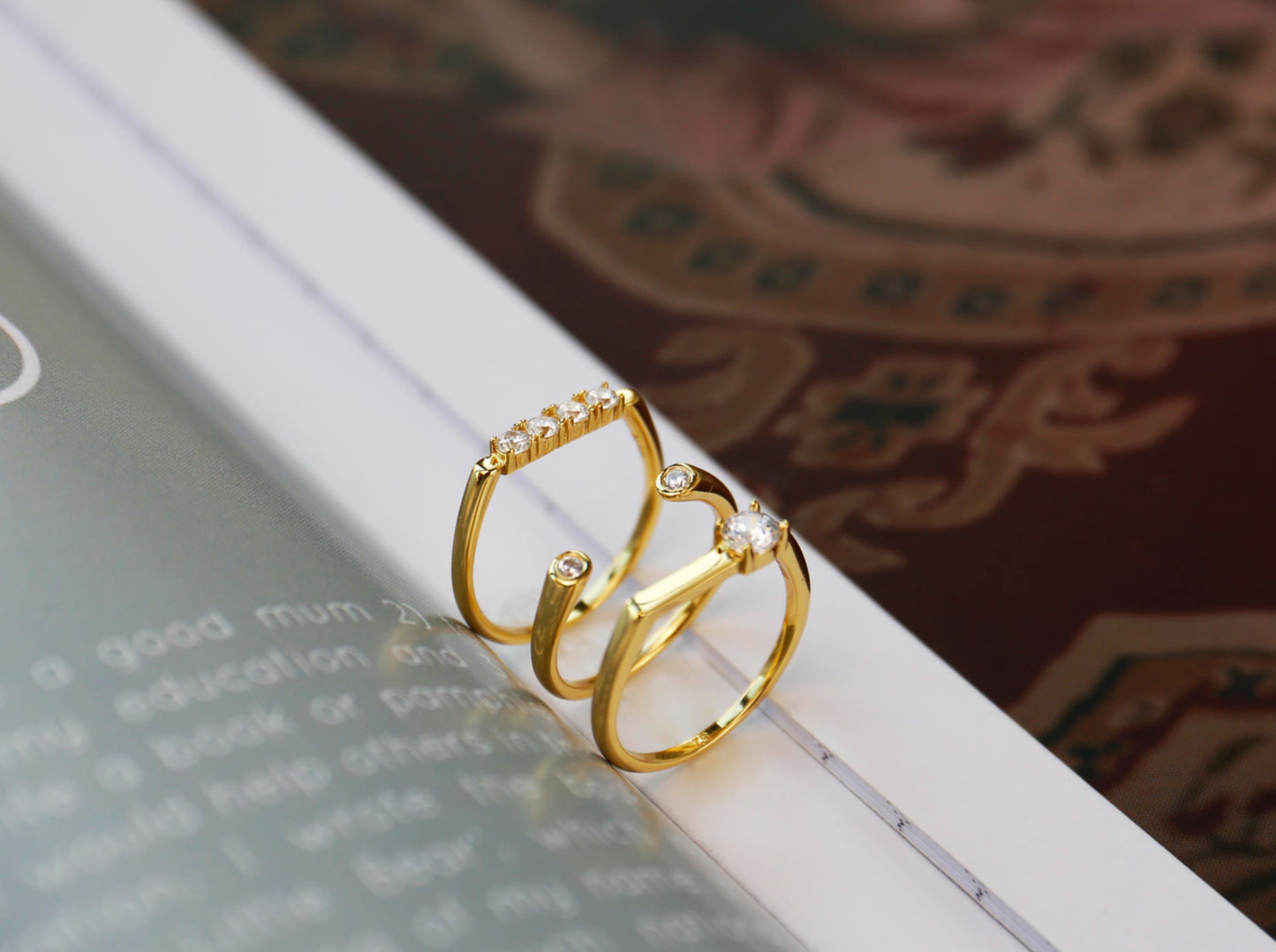 18K Gold Minimalist Zircon Ring Set