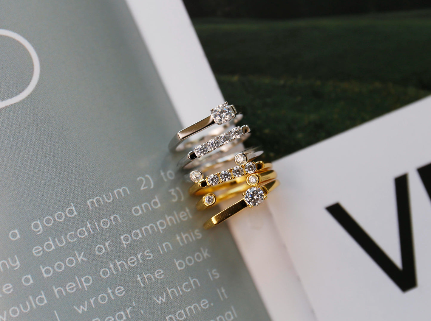 18K Gold Minimalist Zircon Ring Set