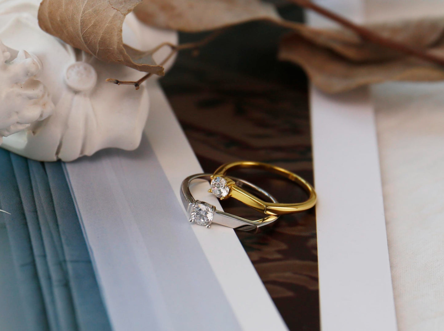 18K Gold Minimalist Zircon Ring Set