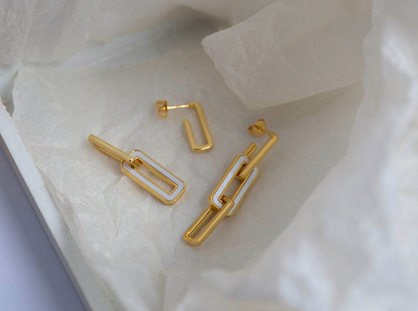 18K Classic Triple Hoop White Pearl Clasp Hoops.
