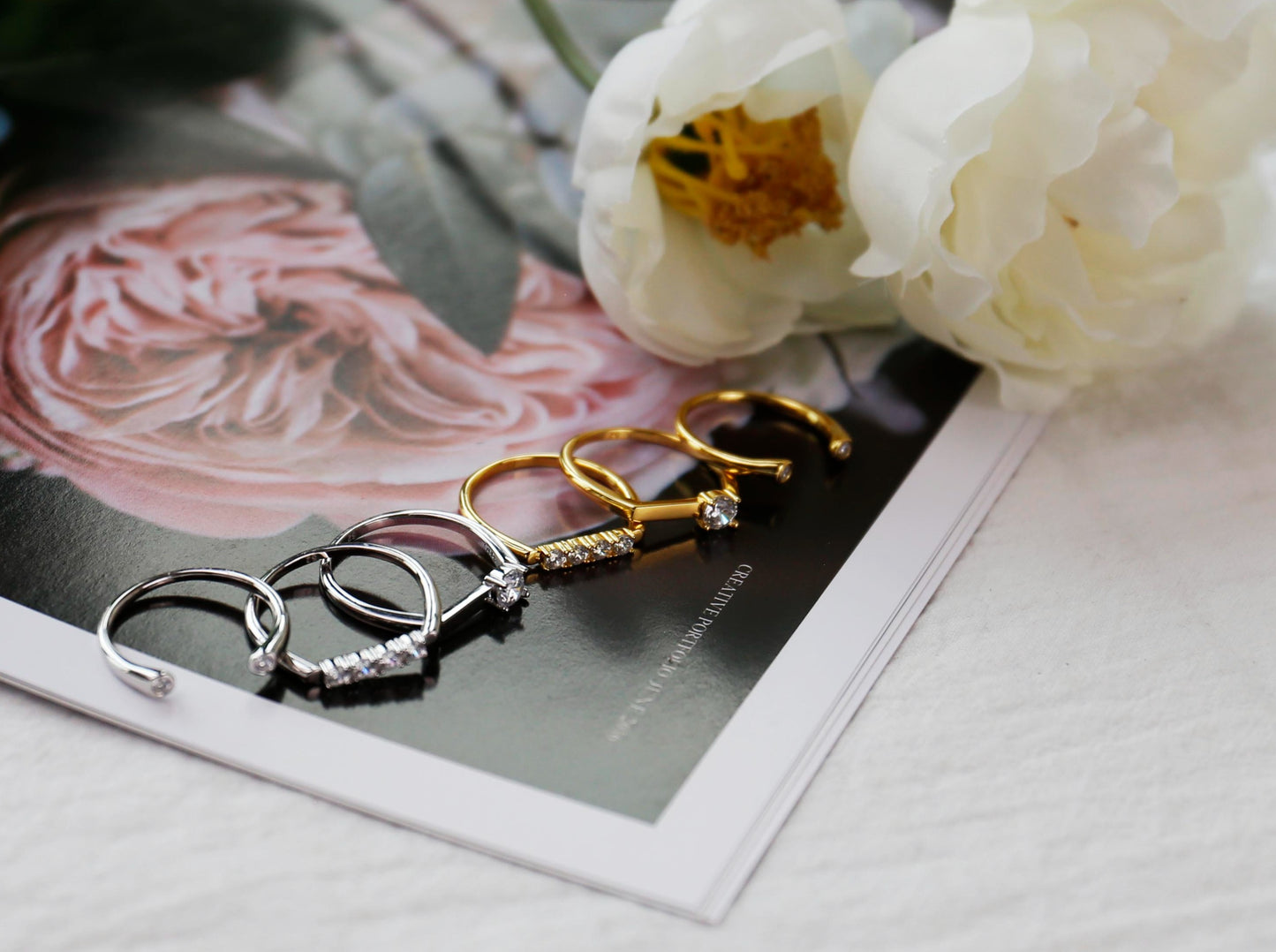 18K Gold Minimalist Zircon Ring Set
