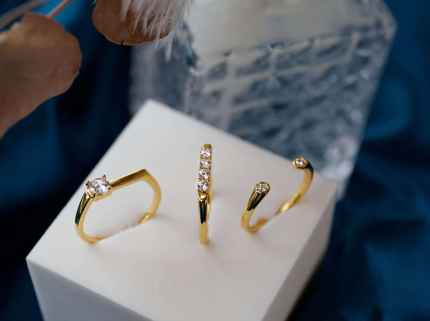 18K Gold Minimalist Zircon Ring Set