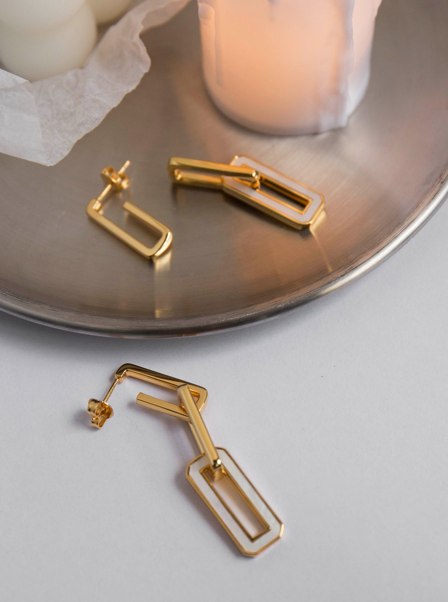 18K Classic Triple Hoop White Pearl Clasp Hoops.