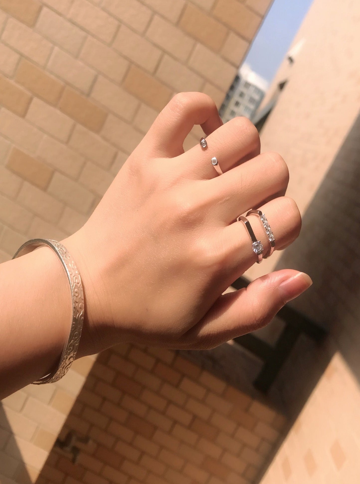 18K Gold Minimalist Zircon Ring Set
