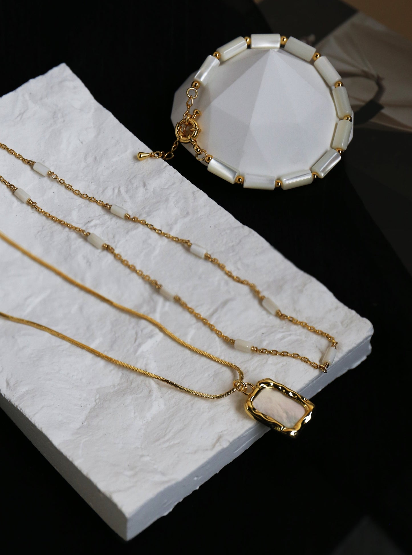 18K Irregular Square Mother of Pearl Necklace