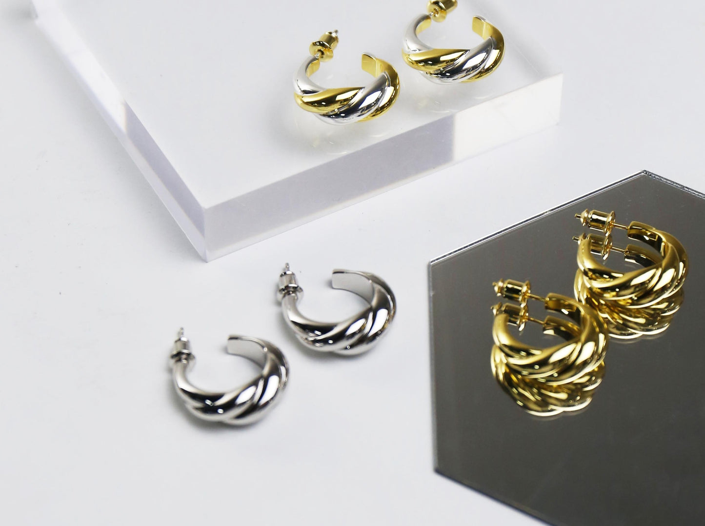 18K Twisted Braided Ear Hoops