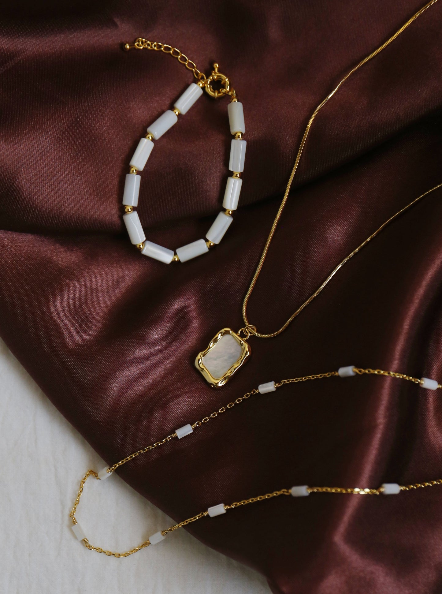 18K Irregular Square Mother of Pearl Necklace