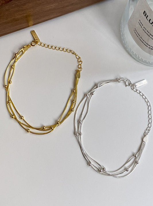 18K Three-layer Snake Bone Chain with Beads Bracelet