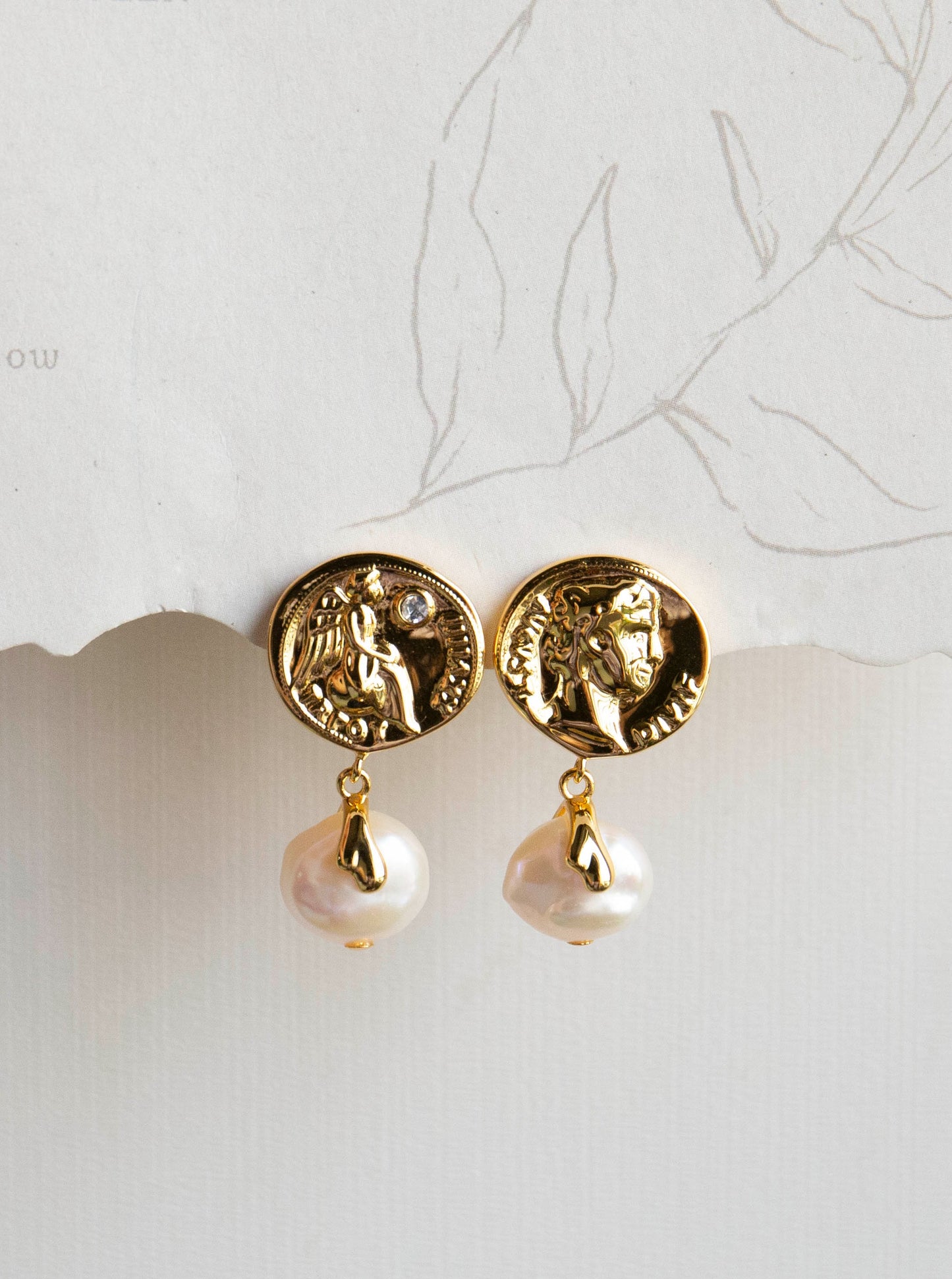Ancient Coin and Pearl Stud Earrings
