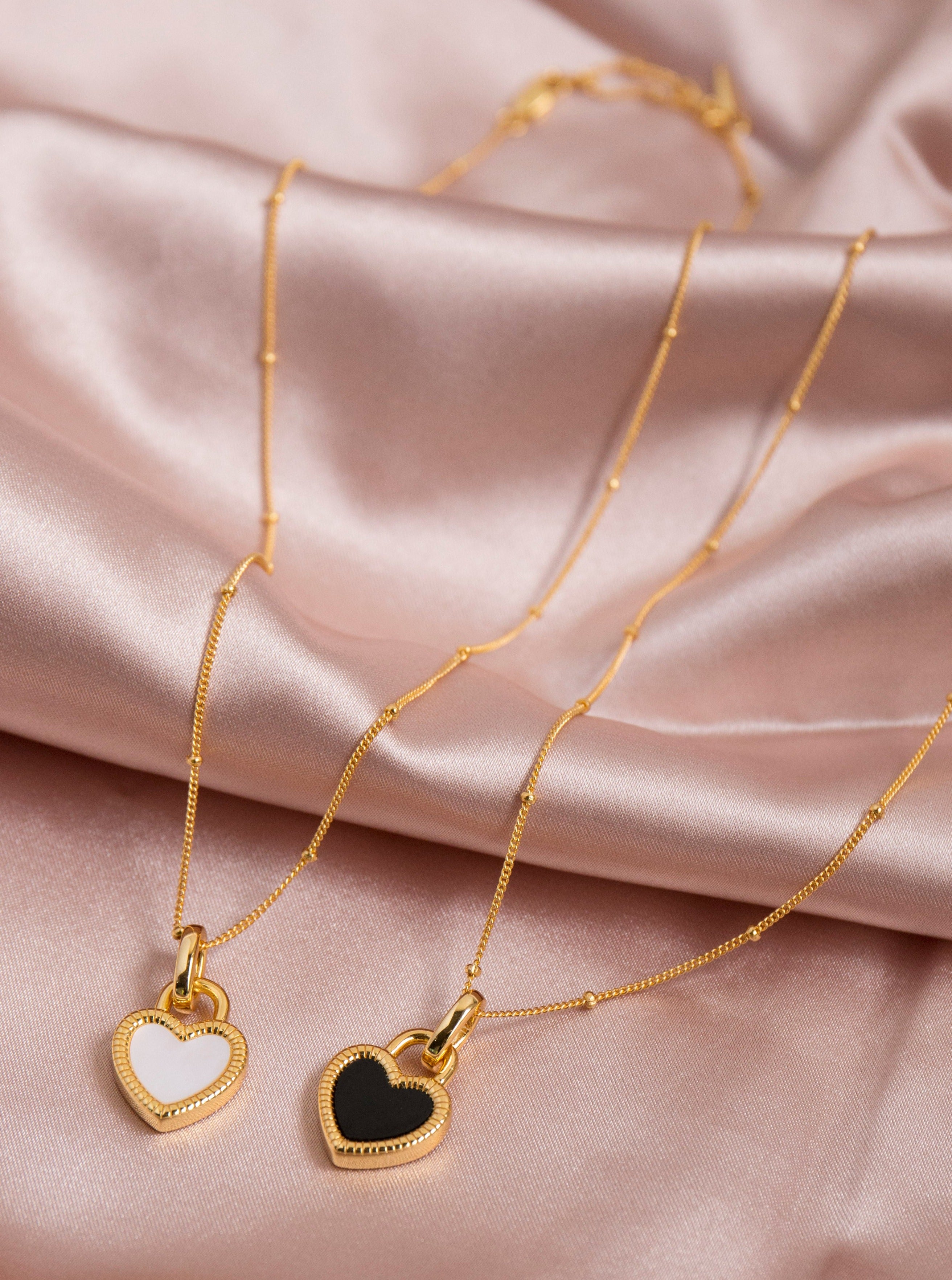 Double Sided HEART 18K Real buy Gold Necklace