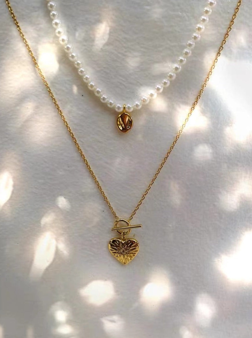 18K Heart and Leaf pearl Necklace Set