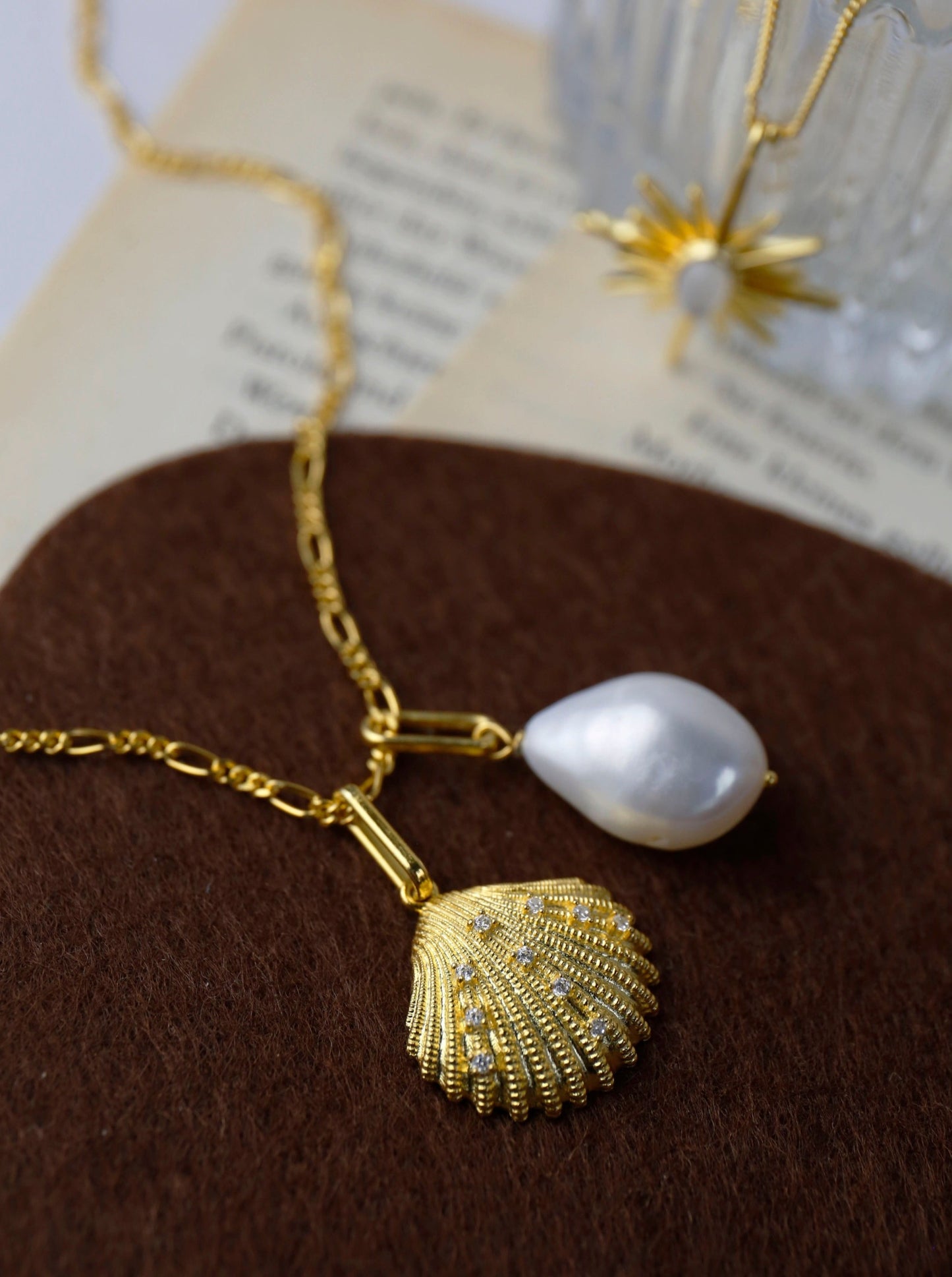 18K Golden Shell & Baroque Pearl Necklace
